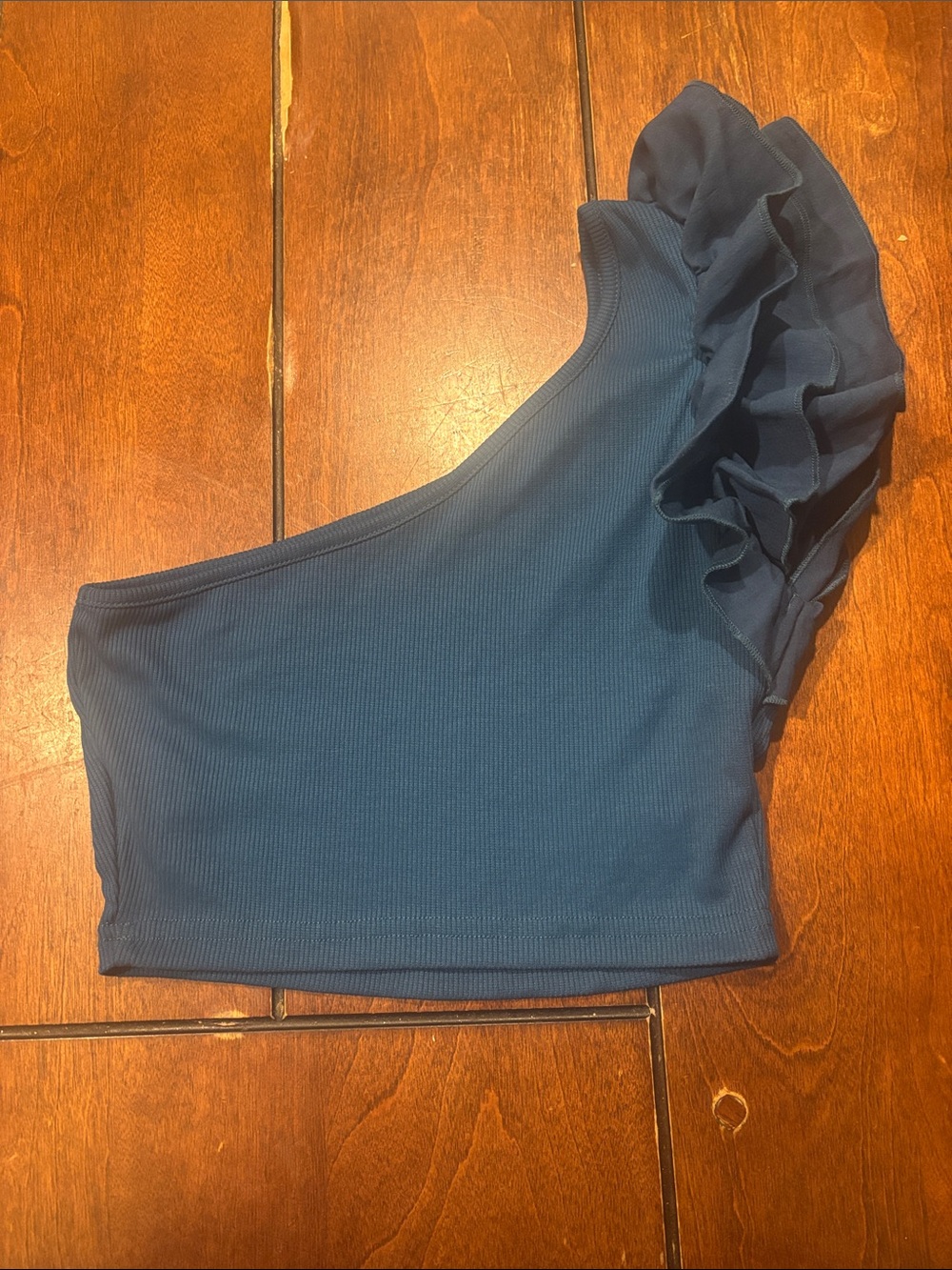 SHEIN Blue One-Shoulder Ruffle Crop Top